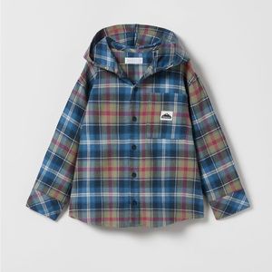 Boys Zara Hooded Plaid Overshirt Size 11-12